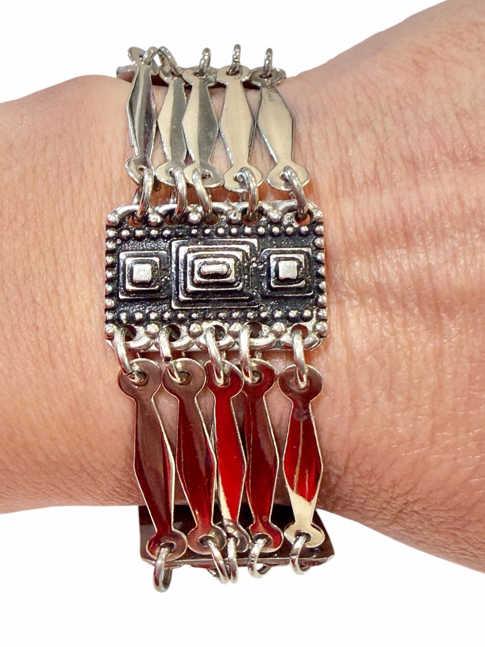 Vintage 1950s Far Fan Mexican Sterling Silver 
Panel Bracelet Very Rare